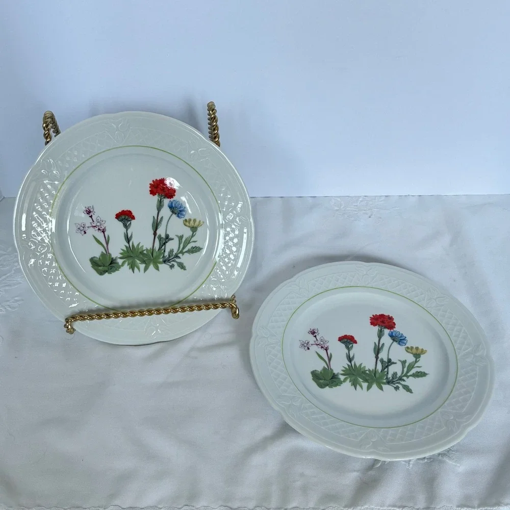 2 Louis Lourioux Plates France French Country Wildflower Cottage Shabby Chic